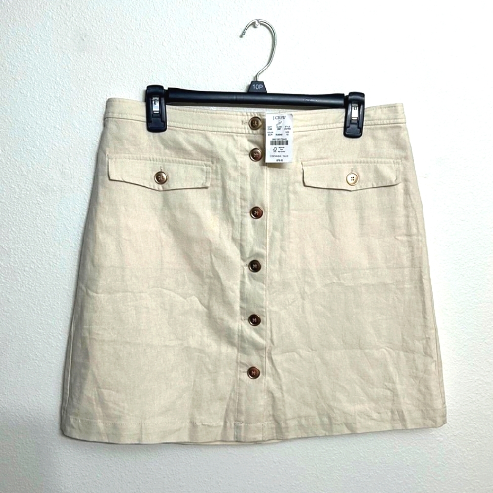 J. Crew Cream Off White Linen Cotton Blend Skirt With Gold Buttons Sz 10